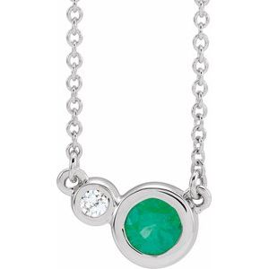 Lab-Grown Emerald  And .02 Ctw Natural Diamond Necklace