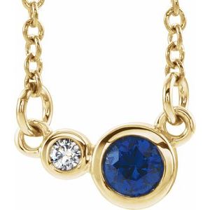 Lab-Grown Blue Sapphire  And .02 Ctw Natural Diamond Necklace