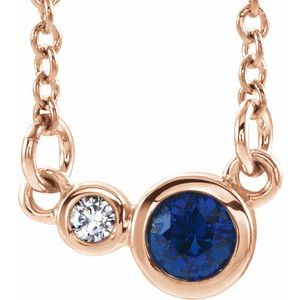 Lab-Grown Blue Sapphire  And .02 Ctw Natural Diamond Necklace