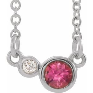 Natural Pink Tourmaline And .02 Ctw Natural Diamond Necklace