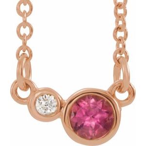 Natural Pink Tourmaline And .02 Ctw Natural Diamond Necklace