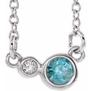 Natural Blue Zircon And .02 Ctw Natural Diamond Necklace