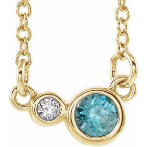 Natural Blue Zircon And .02 Ctw Natural Diamond Necklace