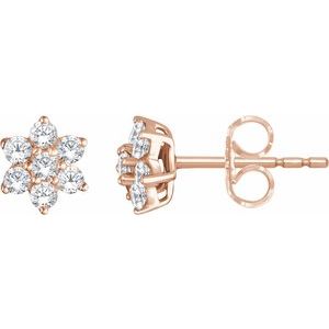 3/8 Ctw Natural Diamond Flower Earrings With Backs