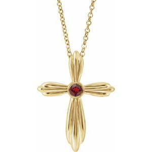 14K Yellow Natural Mozambique Garnet Cross 16-18″ Necklace