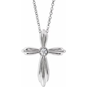 14K White .06 CTW Natural Diamond Cross 16-18″ Necklace