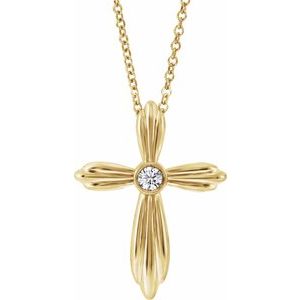 14K Yellow .06 CTW Natural Diamond Cross 16-18″ Necklace