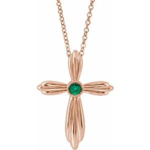 Lab-Grown Emerald Cross Necklace