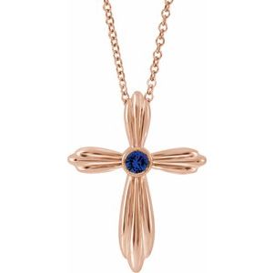 Lab-Grown Blue Sapphire Cross Necklace