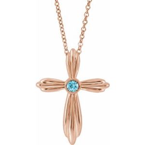 Natural Blue Zircon Cross Necklace