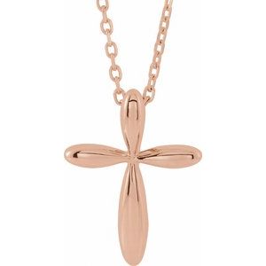 14K Rose 14.65×11.2 mm Cross 16-18″ Necklace