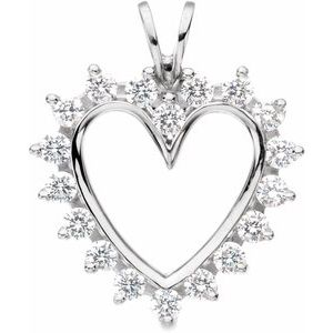 14K White 9/10 CTW Natural Diamond Heart Pendant