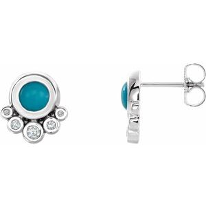 Natural Turquoise And 1/8 Ctw Natural Diamond Earrings