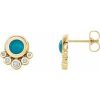 14K Yellow Natural Turquoise & 1/8 CTW Natural Diamond Earrings