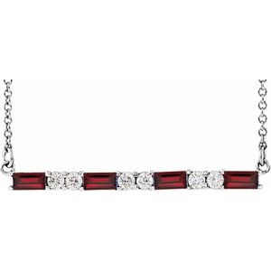 Natural Garnet And 1/6 Ctw Natural Diamond Bar Necklace