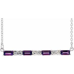 Natural Amethyst And 1/6 Ctw Natural Diamond Bar Necklace