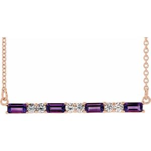 Natural Amethyst And 1/6 Ctw Natural Diamond Bar Necklace