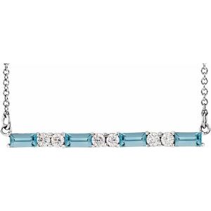 Natural Aquamarine And 1/6 Ctw Natural Diamond Bar Necklace