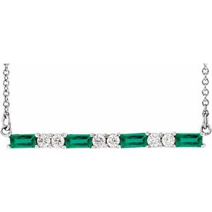 Lab-Grown Emerald And 1/6 Ctw Natural Diamond Bar Necklace