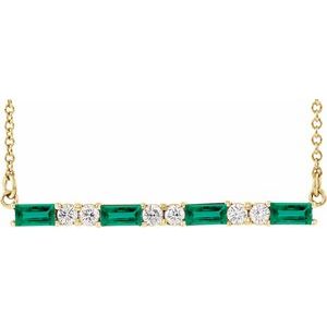 Lab-Grown Emerald And 1/6 Ctw Natural Diamond Bar Necklace