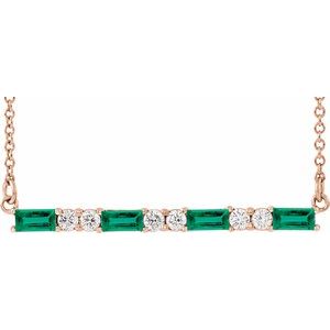 Lab-Grown Emerald And 1/6 Ctw Natural Diamond Bar Necklace