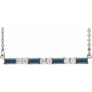 Lab-Grown  Alexandrite And 1/6 Ctw Natural Diamond Bar Necklace