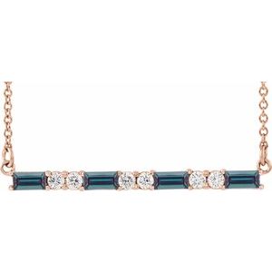 Lab-Grown  Alexandrite And 1/6 Ctw Natural Diamond Bar Necklace