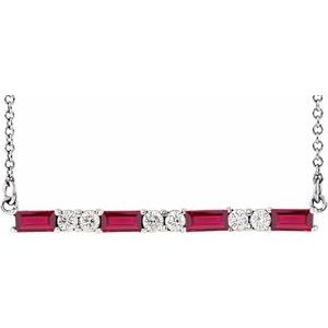 Natural Ruby And 1/6 Ctw Natural Diamond Bar Necklace