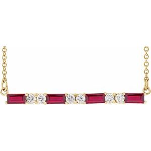 14K Yellow Natural Ruby & 1/6 CTW Natural Diamond Bar 16-18″ Necklace