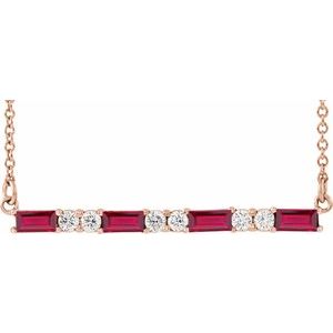 Natural Ruby And 1/6 Ctw Natural Diamond Bar Necklace