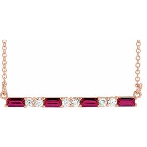 Lab-Grown Ruby And 1/6 Ctw Natural Diamond Bar Necklace