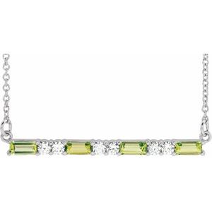 Natural Peridot And 1/6 Ctw Natural Diamond Bar Necklace