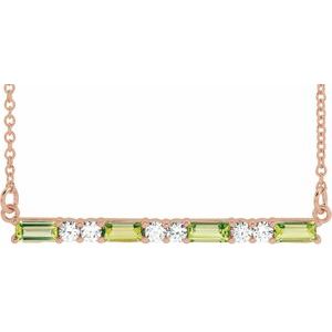 Natural Peridot And 1/6 Ctw Natural Diamond Bar Necklace