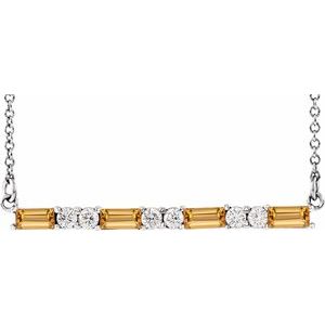 Platinum Natural Citrine & 1/6 CTW Natural Diamond Bar 16-18″ Necklace