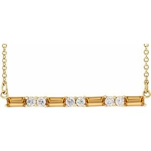 14K Yellow Natural Citrine & 1/6 CTW Natural Diamond Bar 16-18″ Necklace