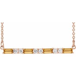 14K Rose Natural Citrine & 1/6 CTW Natural Diamond Bar 16-18″ Necklace