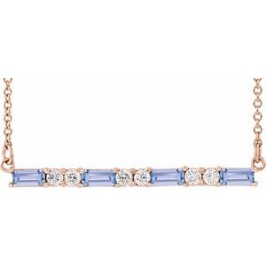 Natural Tanzanite And 1/6 Ctw Natural Diamond Bar Necklace