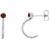 Natural Mozambique Garnet And 1/6 Ctw Natural Diamond J-Hoop Earrings