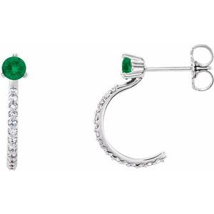 Lab-Grown Emerald And 1/6 Ctw Natural Diamond J-Hoop Earrings