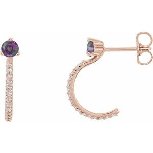 Lab-Grown Alexandrite And 1/6 Ctw Natural Diamond J-Hoop Earrings