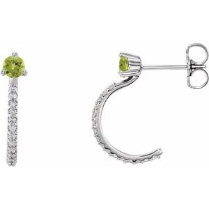 Natural Peridot And 1/6 Ctw Natural Diamond J-Hoop Earrings