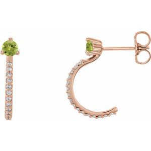 Natural Peridot And 1/6 Ctw Natural Diamond J-Hoop Earrings