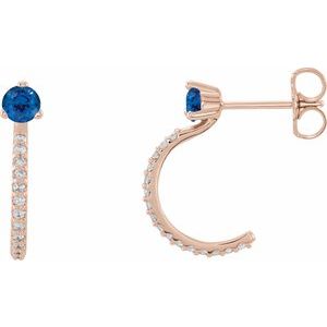 Lab-Grown Blue Sapphire And 1/6 Ctw Natural Diamond J-Hoop Earrings