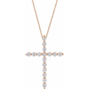 14K Rose 1  CTW Natural Diamond Cross 18″ Necklace