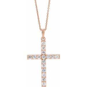 14K Rose 1 1/4 CTW Natural Diamond Cross 18″ Necklace