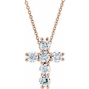 14K Rose 1 3/8 CTW Natural Diamond Cross 18″ Necklace