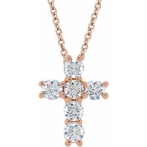 14K Rose 1 1/6 CTW Natural Diamond Cross 18″ Necklace