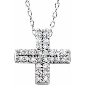 Platinum .07 CTW Natural Diamond Cross 16-18″ Necklace