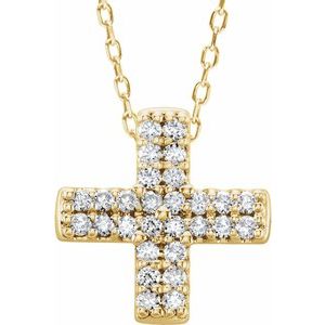 14K Yellow .07 CTW Natural Diamond Cross 16-18″ Necklace