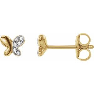 .04 Ctw Natural Diamond Butterfly Youth Earrings With Backs